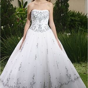 Mori Lee White and Black Embellished Ball Gown